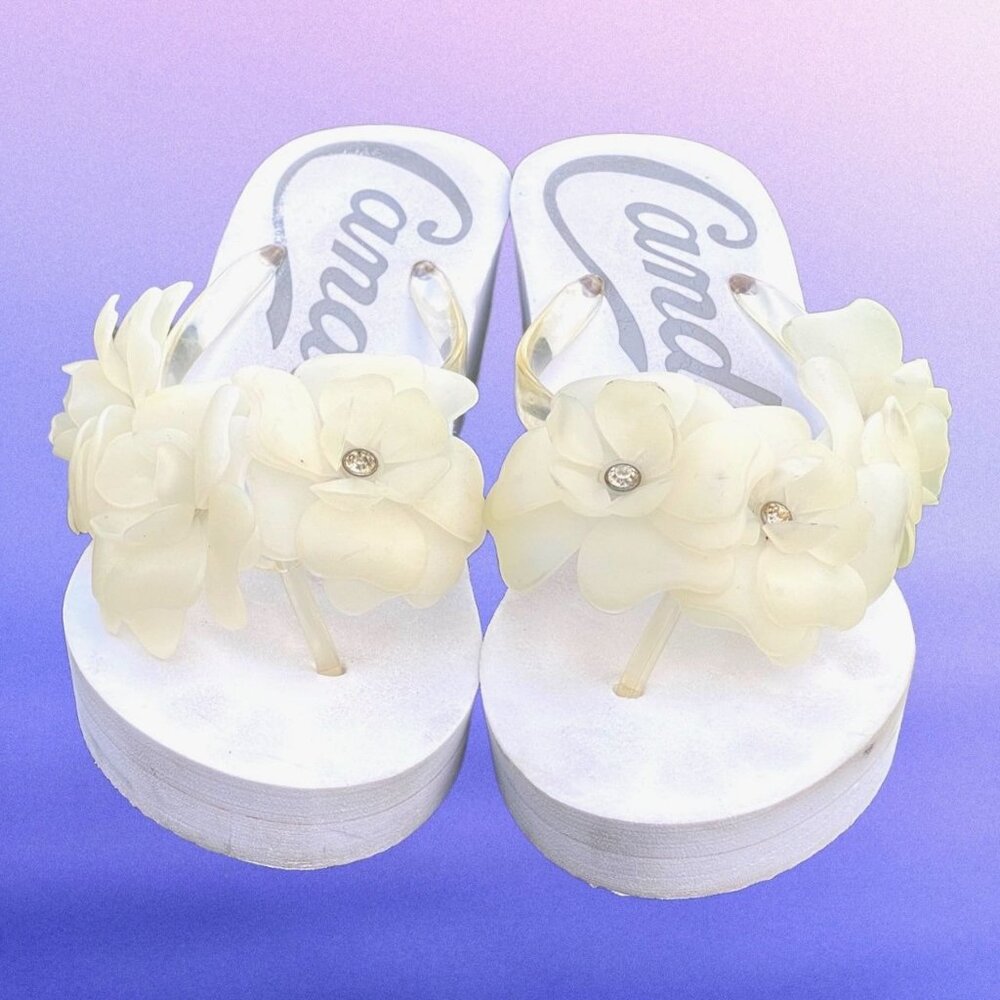 Women's Candies White Foam Floral Wedge Sandals sz 8.5 / 9